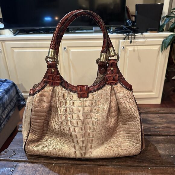 Brahmin Elisa Satchel Shoulder Bag Handbag Large Leather Removable Strap - Picture 2 of 9